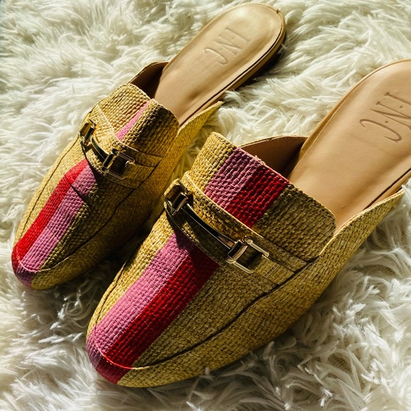 INC International Concepts Raffia Pink Red Mule Loafers Stripe Slide Shoes 9.5 - Picture 2 of 8